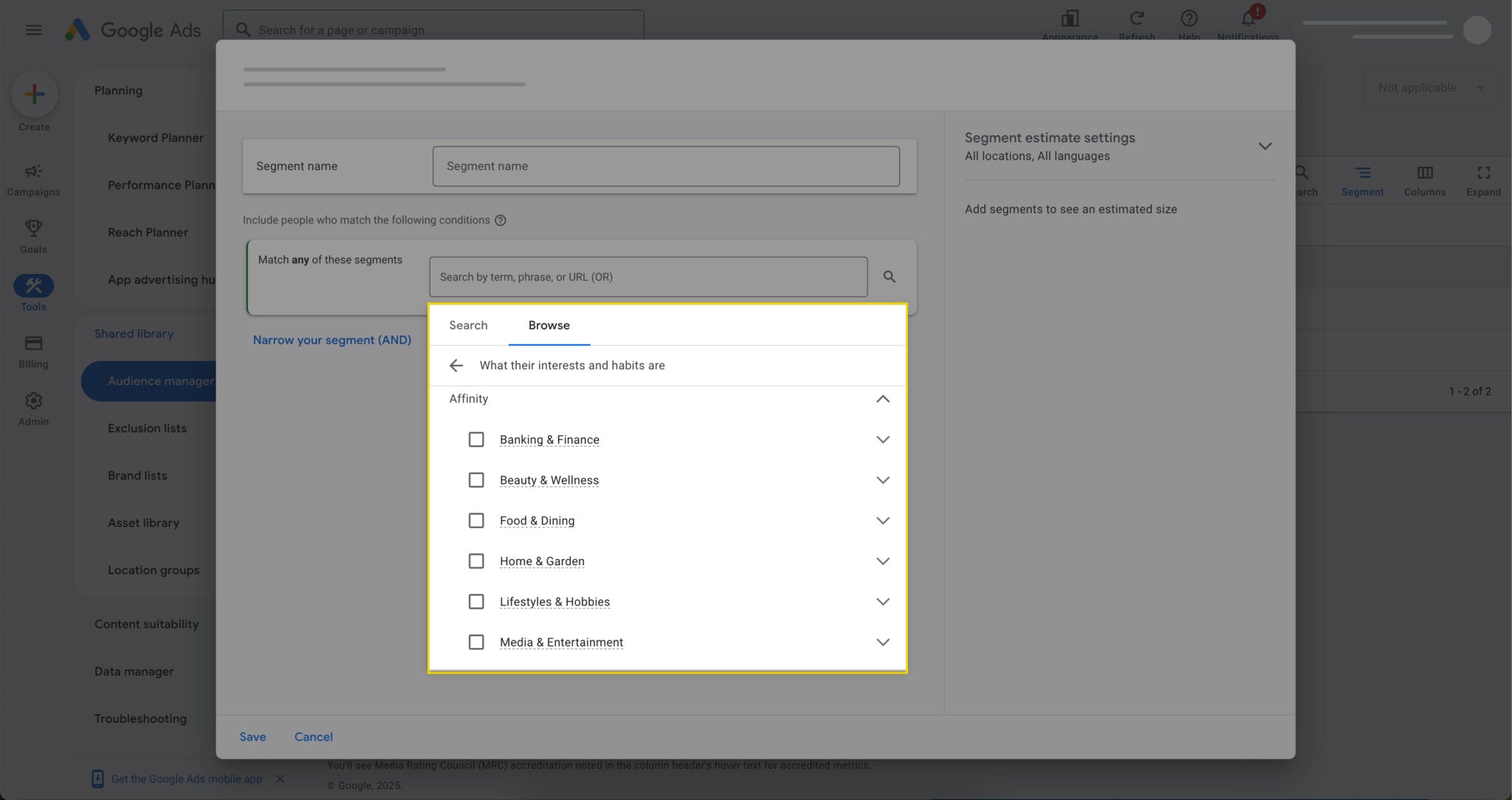 Google Audience Segments