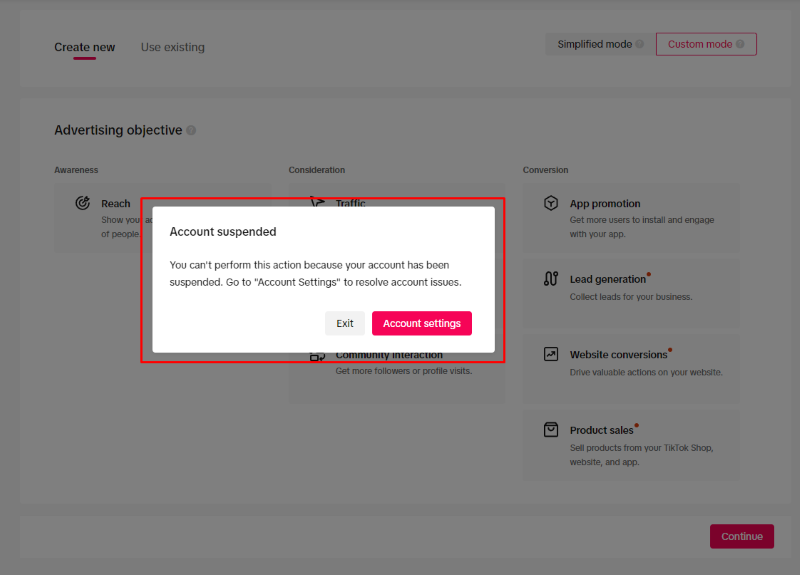 how to know TikTok account suspended
