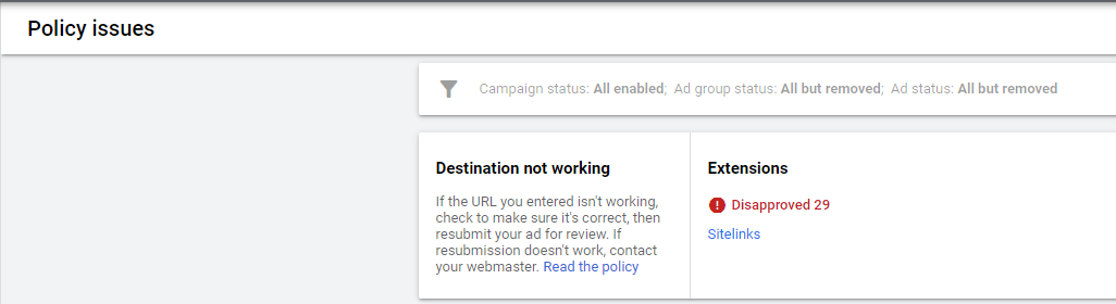 Appeal Google Ads destination disapproved