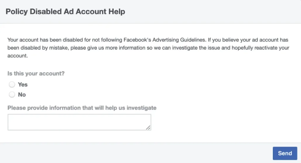 Recover a disabled Facebook ad account