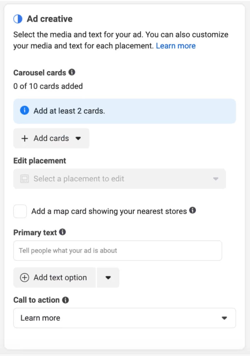 Upload Creative for each card