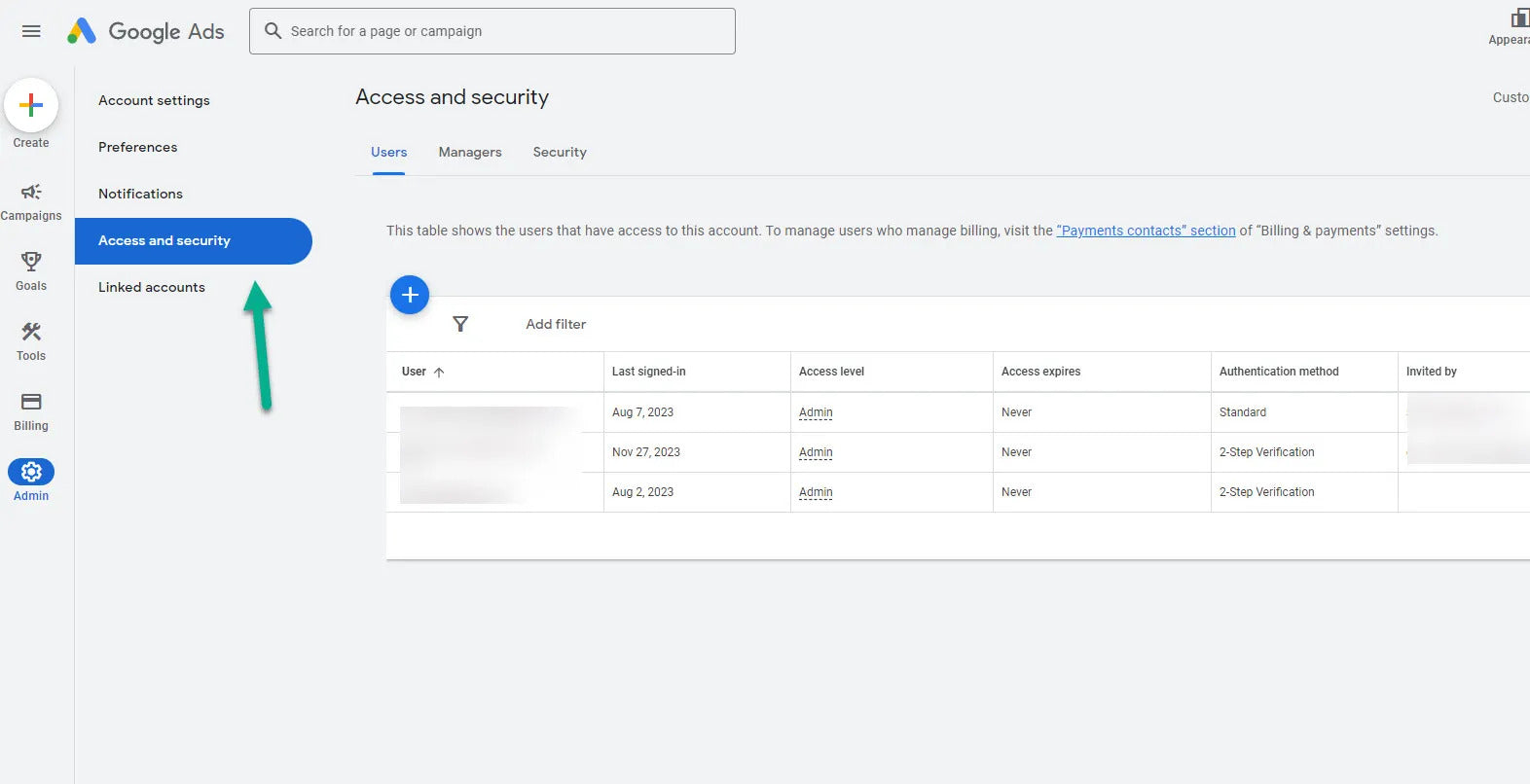 How to see your Google Ads access level