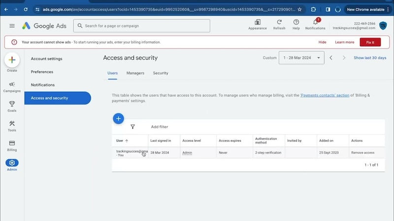 Google Ads Admin Access Levels