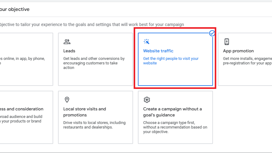 Web traffic goal for ads