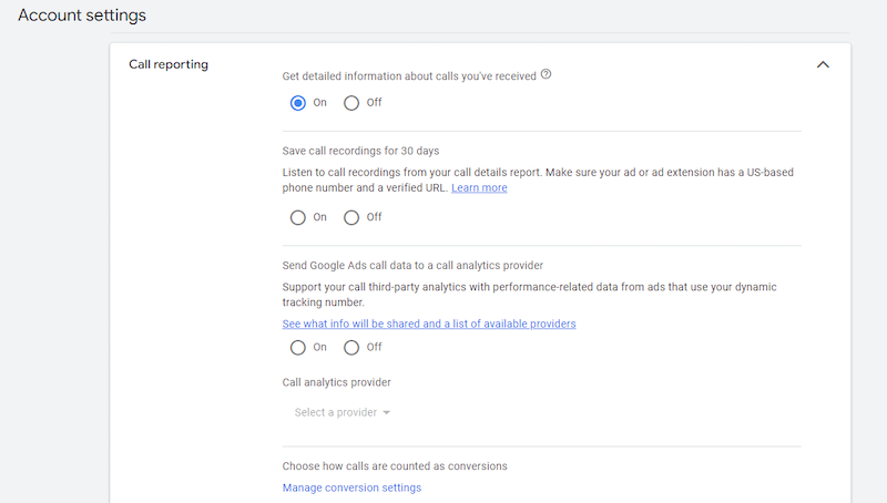 Enable call tracking