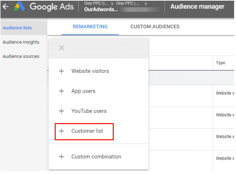 Create customer list