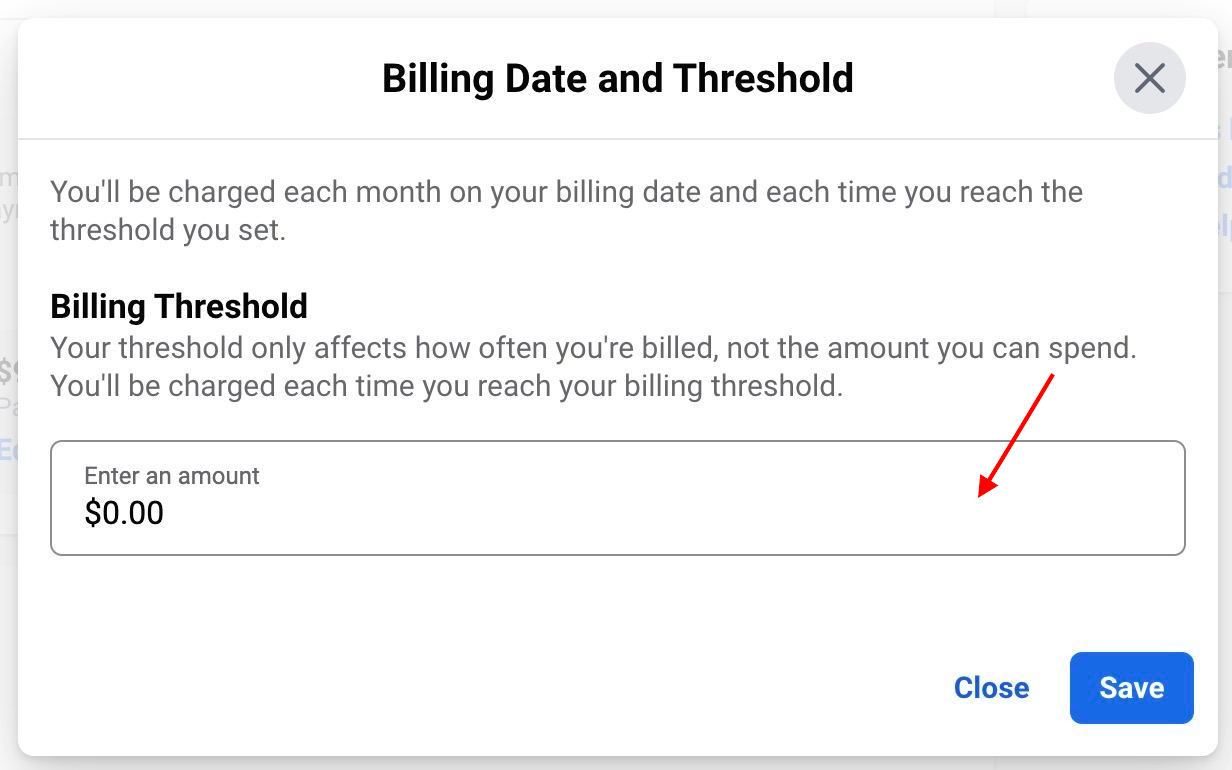 Facebook ads payment threshold