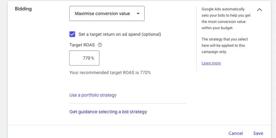 Google bidding with ROAS