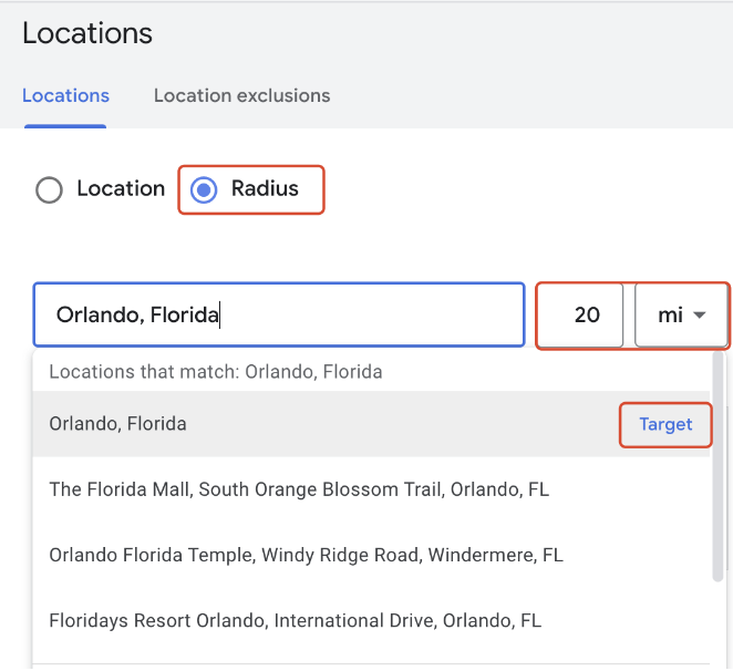 Target a radius around a location