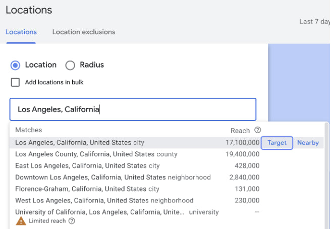 Reach audiences in areas within a country