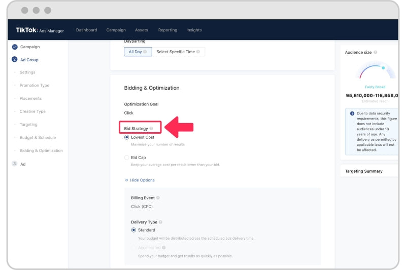 Bidding strategies for TikTok campaign