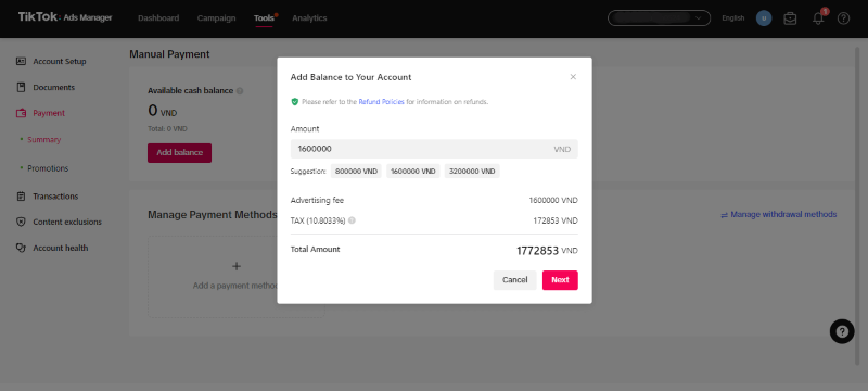 Insufficient account balance
