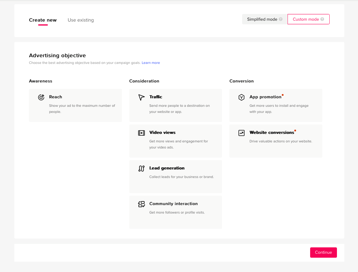 Setup TikTok targeting