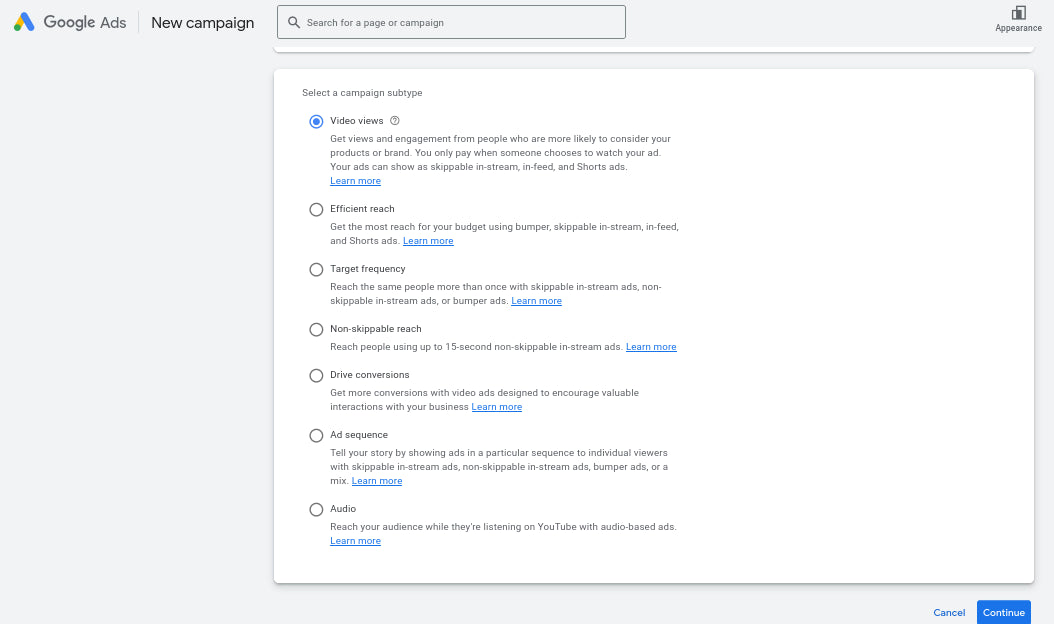 Select a Campaign Subtype